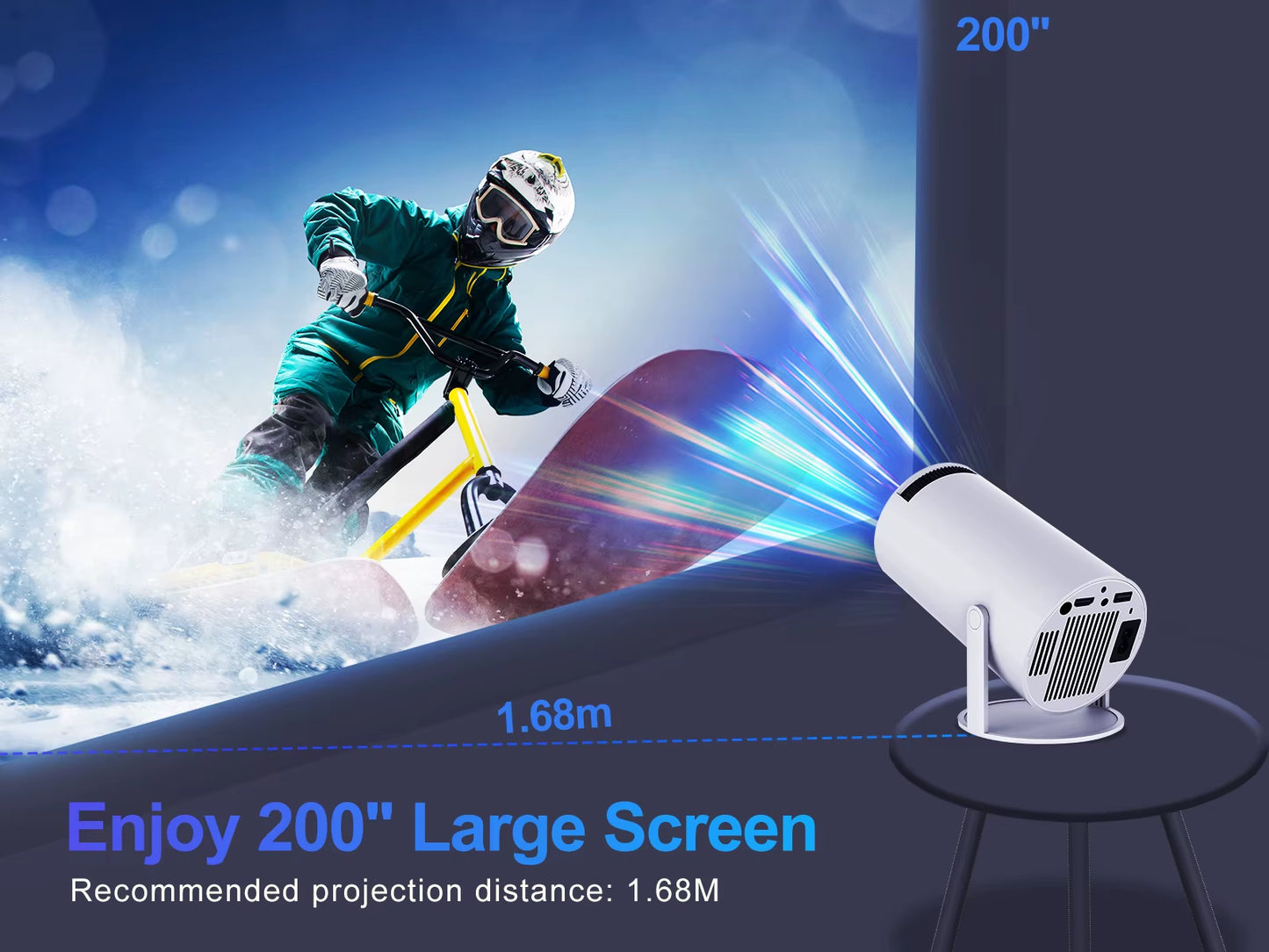 HY300 Pro Projector 200ANSI Native 720P Wireless Screen Mirroring System Dual Band Wifi Hi-Chip A3100 for Home Theater