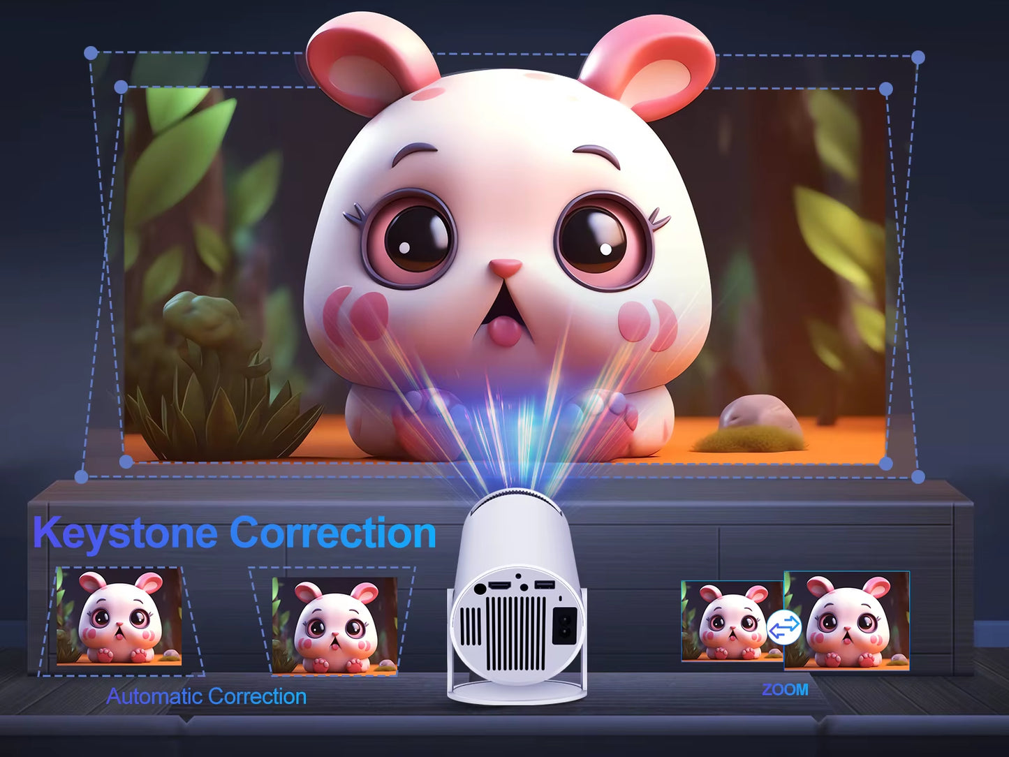 HY300 Pro Projector 200ANSI Native 720P Wireless Screen Mirroring System Dual Band Wifi Hi-Chip A3100 for Home Theater