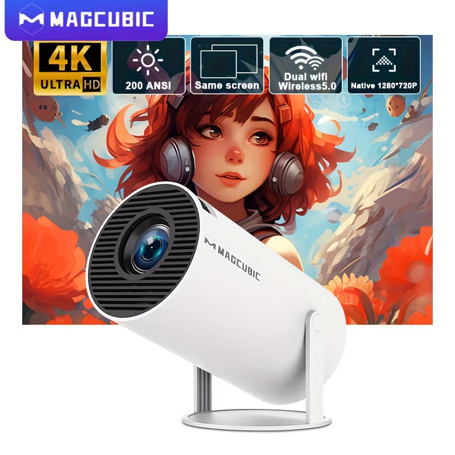HY300 Pro Projector 200ANSI Native 720P Wireless Screen Mirroring System Dual Band Wifi Hi-Chip A3100 for Home Theater