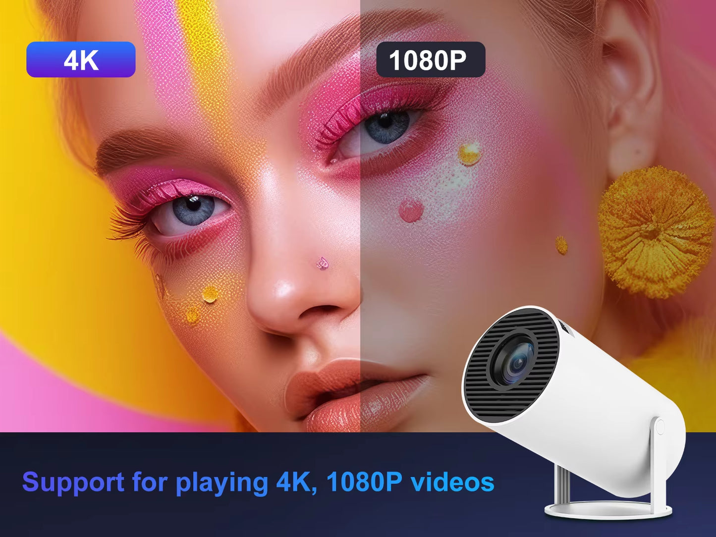 HY300 Pro Projector 200ANSI Native 720P Wireless Screen Mirroring System Dual Band Wifi Hi-Chip A3100 for Home Theater